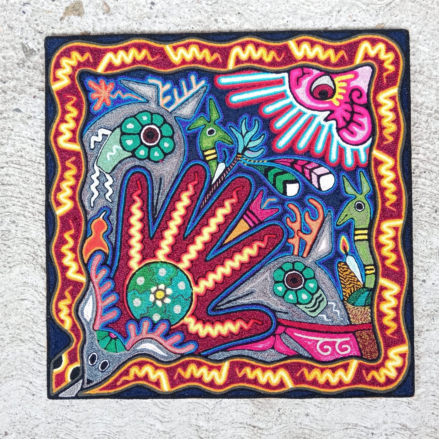 Huichol Indian Yarn Painting By Luis Castro PP8424