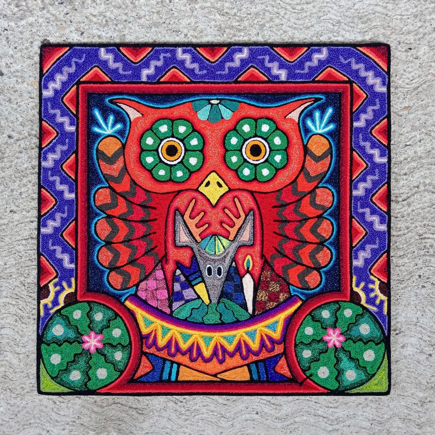 Huichol Indian Yarn Painting By Luis Castro PP8428