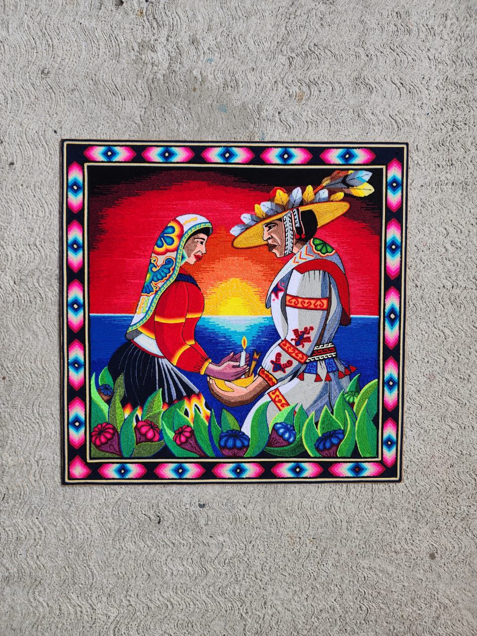 Huichol Mexican Folk Art Yarn Painting by Neikame PP8434 Oaxaca