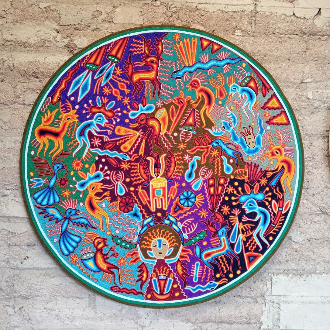 Mexican Folk Art Huichol Yarn Painting by Cooperativa Zitacua PP8444