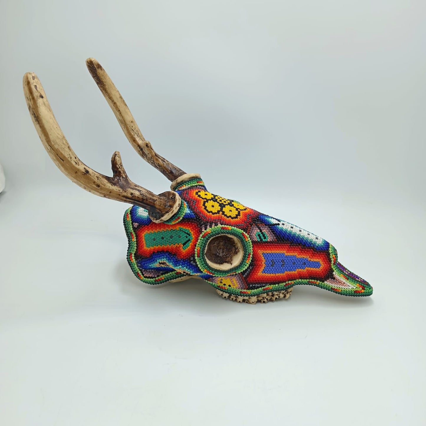 Mexican Huichol Art Cast Resin Deer Skull By Octaviano Villa Lopez PP7343
