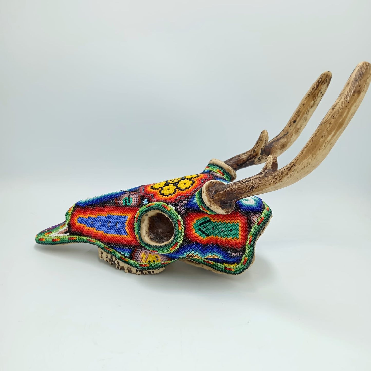 Mexican Huichol Art Cast Resin Deer Skull By Octaviano Villa Lopez PP7343