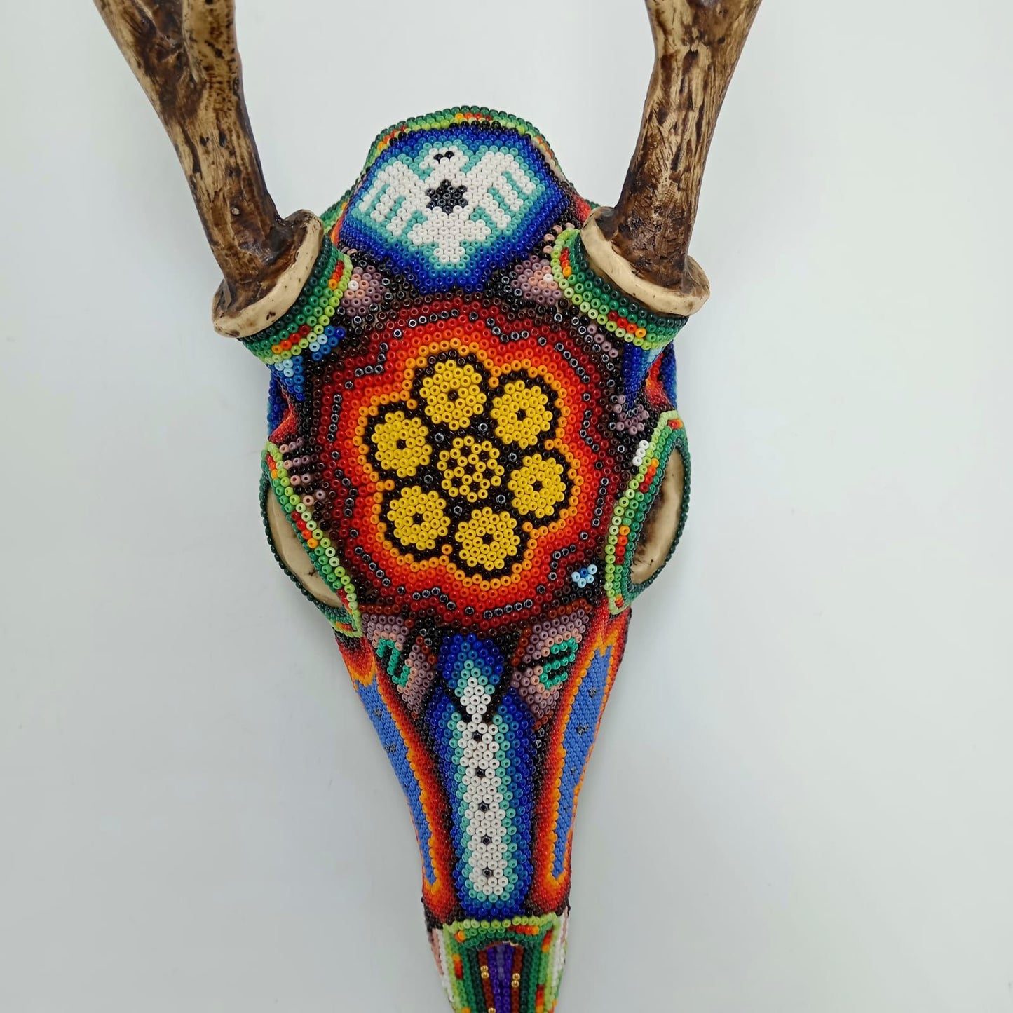 Mexican Huichol Art Cast Resin Deer Skull By Octaviano Villa Lopez PP7343