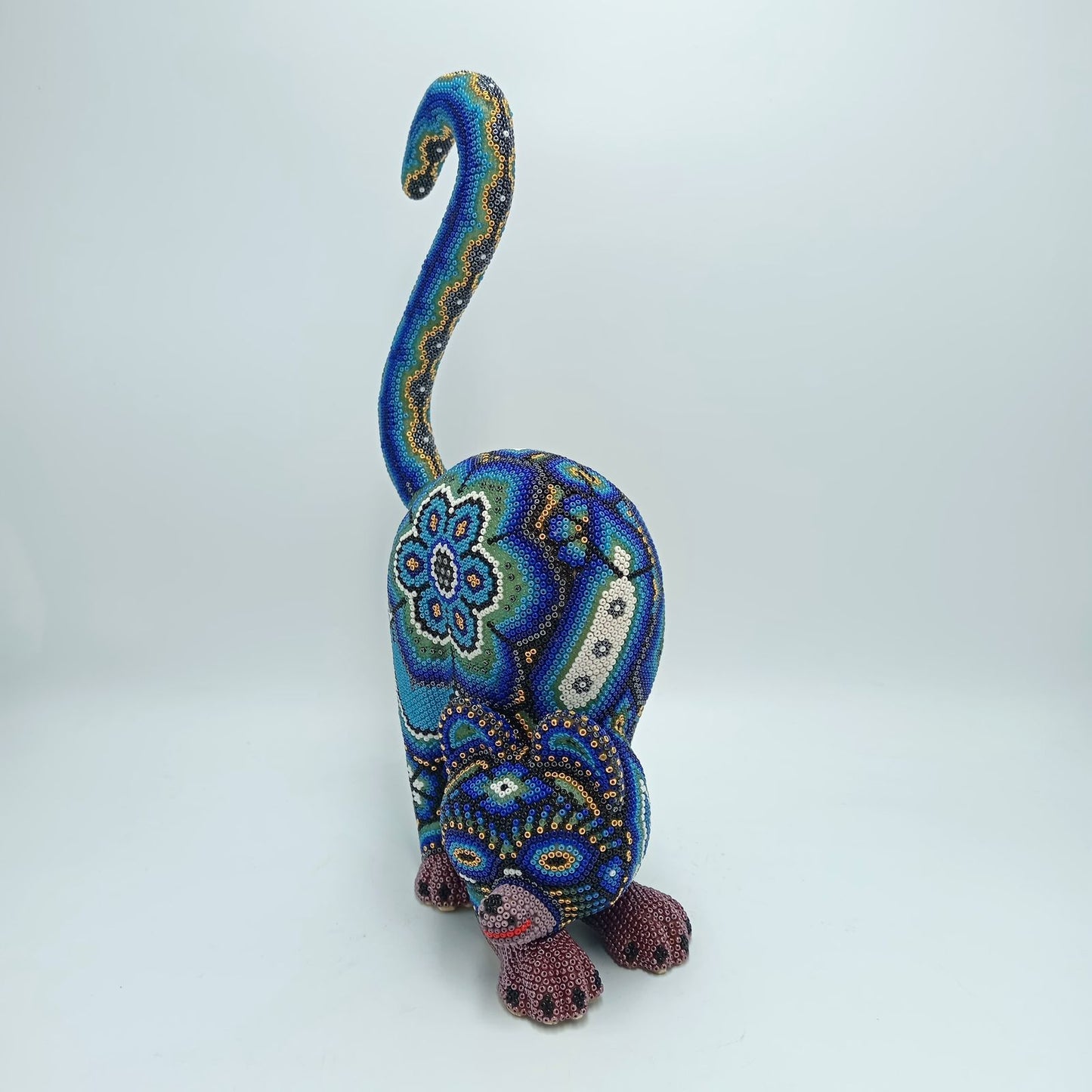Mexican Huichol Hand Beaded Cat By Isandro Villa Lopez PP7359