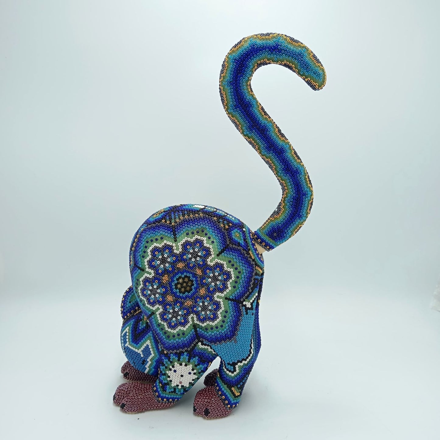 Mexican Huichol Hand Beaded Cat By Isandro Villa Lopez PP7359
