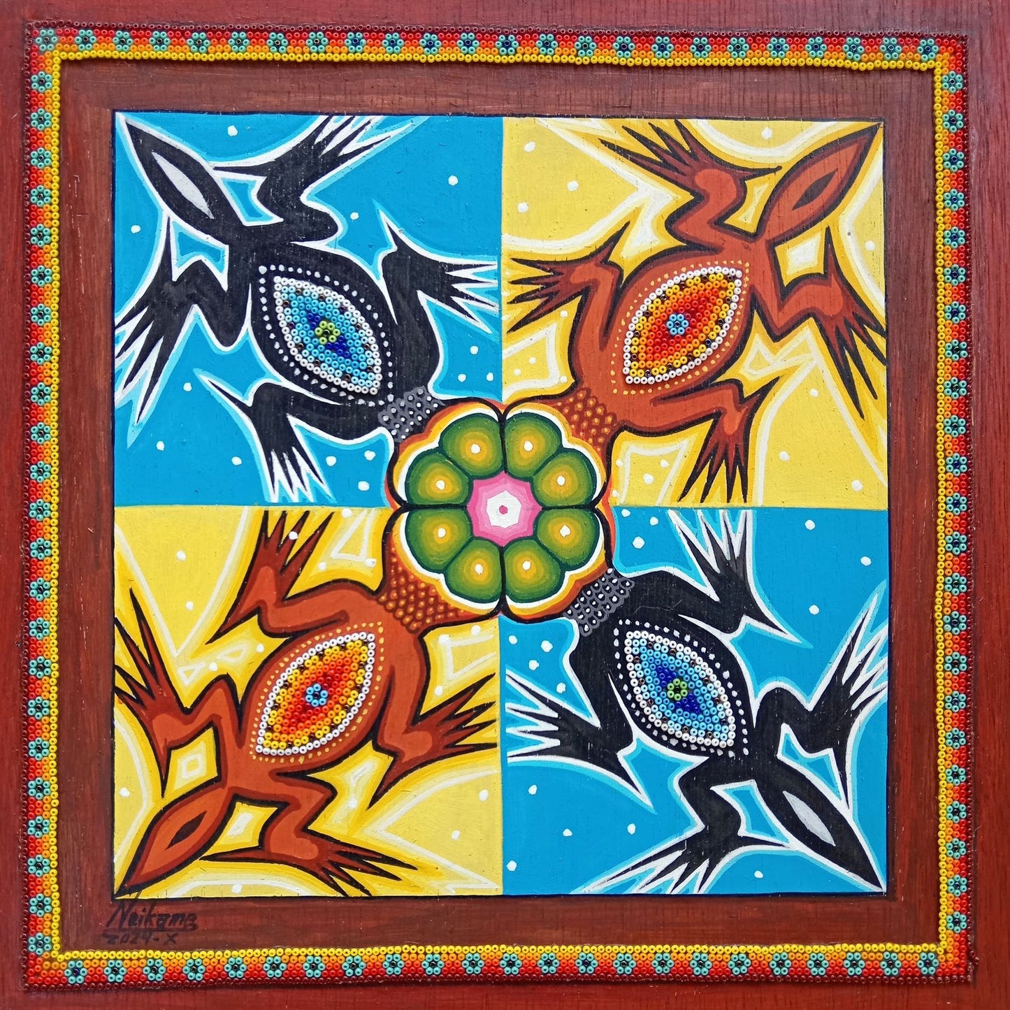 Huichol Mexican Folk Art Yarn Painting by Neikame PP7435