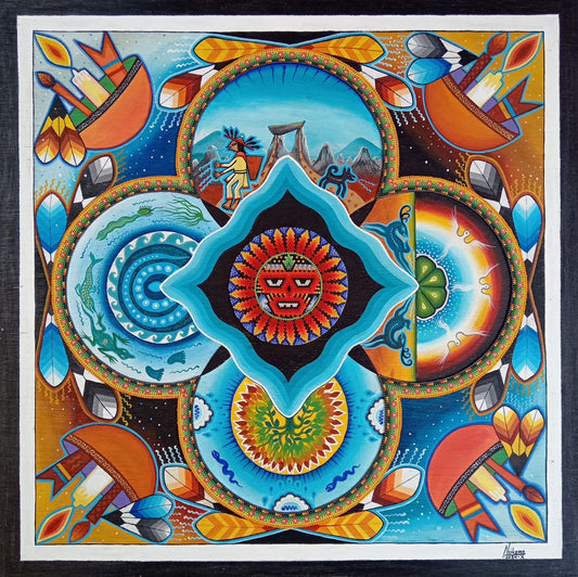 Huichol Mexican Folk Art Yarn Painting by Neikame PP7437
