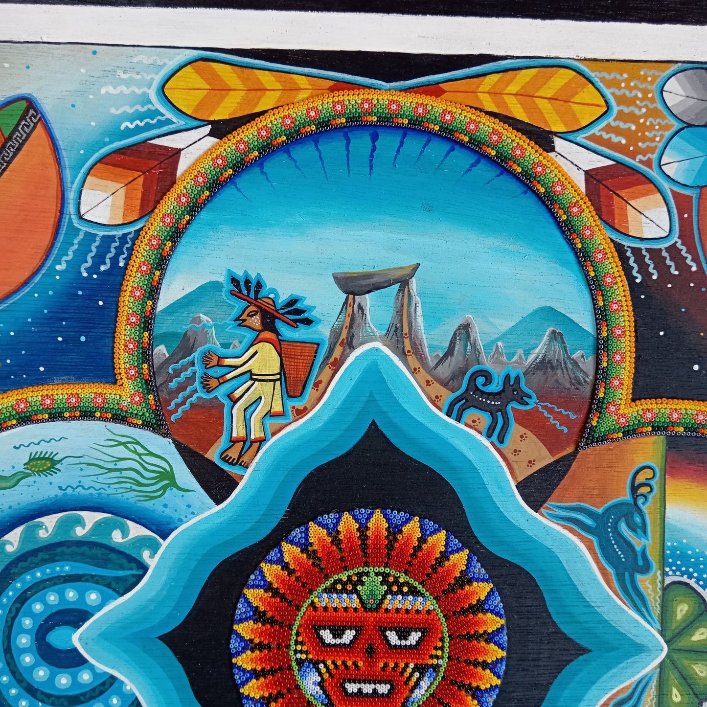 Huichol Mexican Folk Art Yarn Painting by Neikame PP7437
