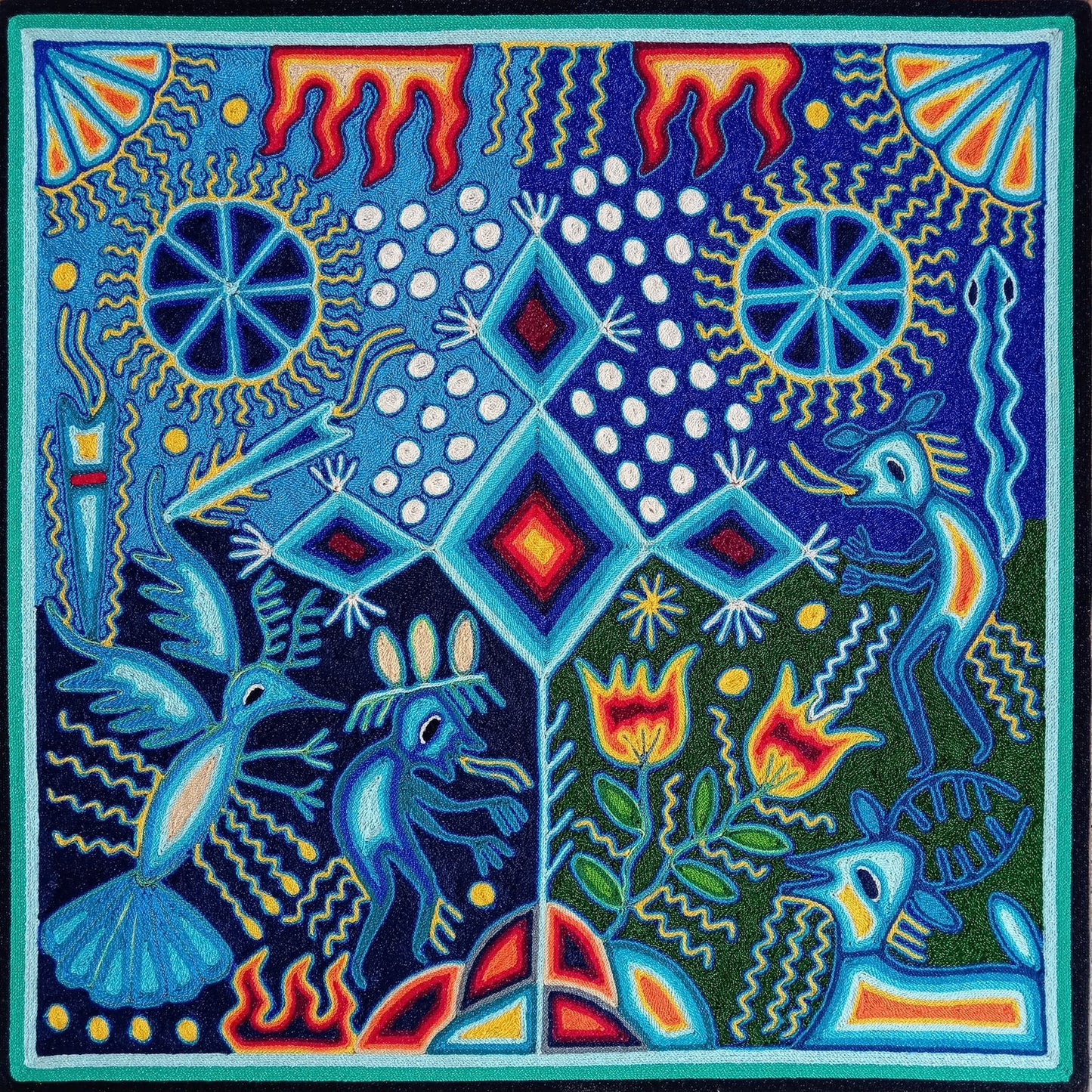 Mexican Folk Art Huichol Yarn Painting by Cooperativa Zitacua Tepic Nayarit PP7452