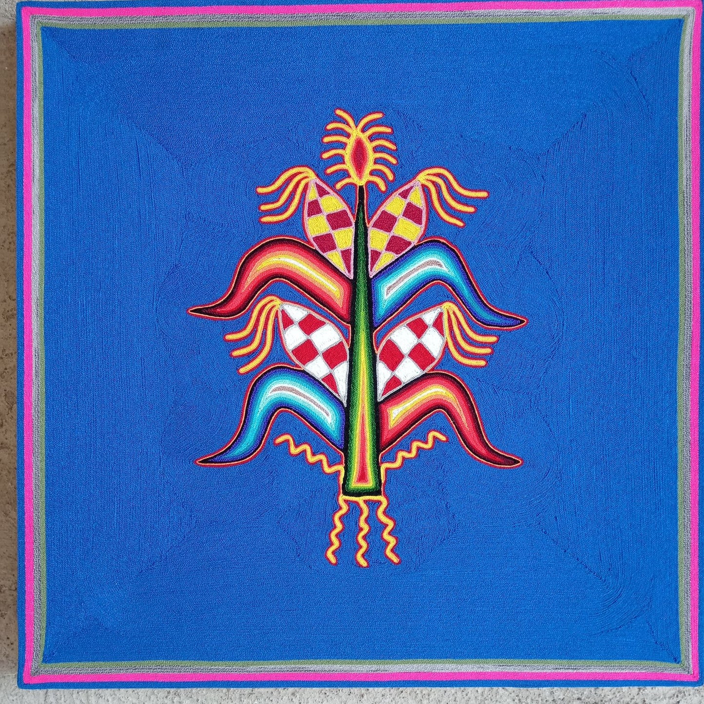 Huichol Yarn Painting Mexican Folk Art by Hilaria Chavez Carrillo PP7455