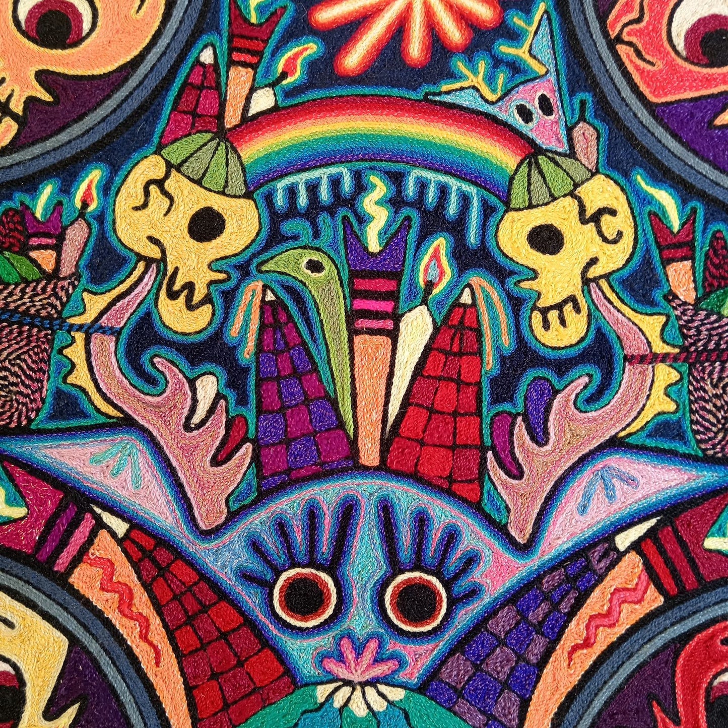 Mexican Folk Art Huichol Indian Yarn Painting by Luis Castro PP7463