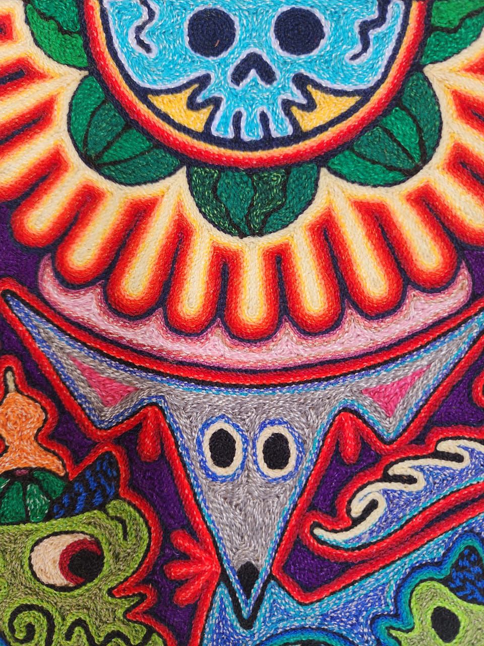 Mexican Folk Art Huichol Indian Yarn Painting by Luis Castro PP7470