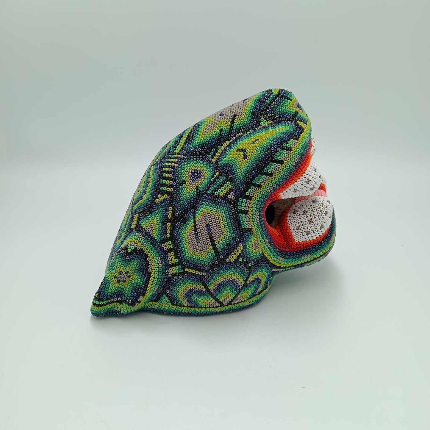 Mexican Folk Art Huichol Beaded Jaguar Head By Mayola Villa Lopez PP7482