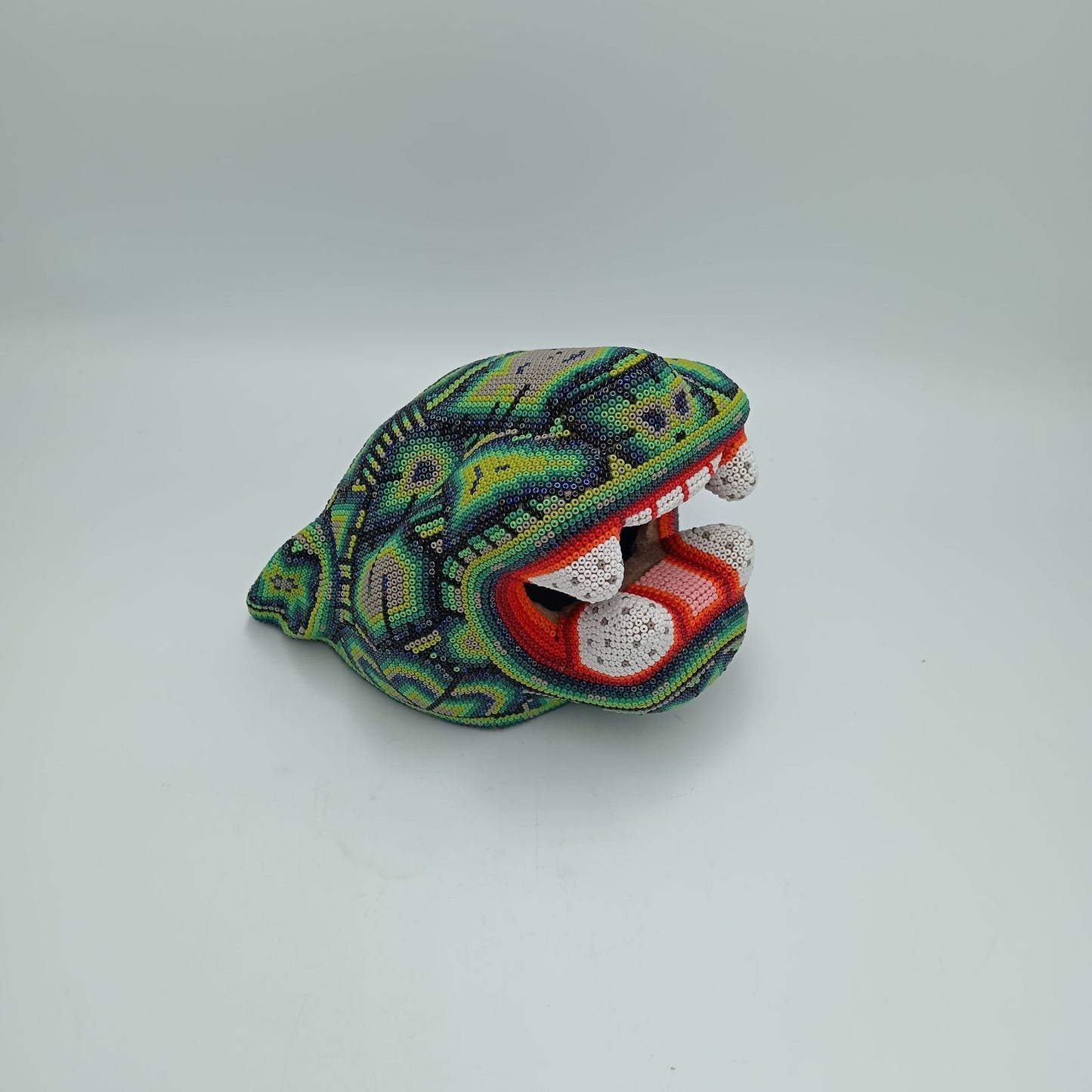 Mexican Folk Art Huichol Beaded Jaguar Head By Mayola Villa Lopez PP7482