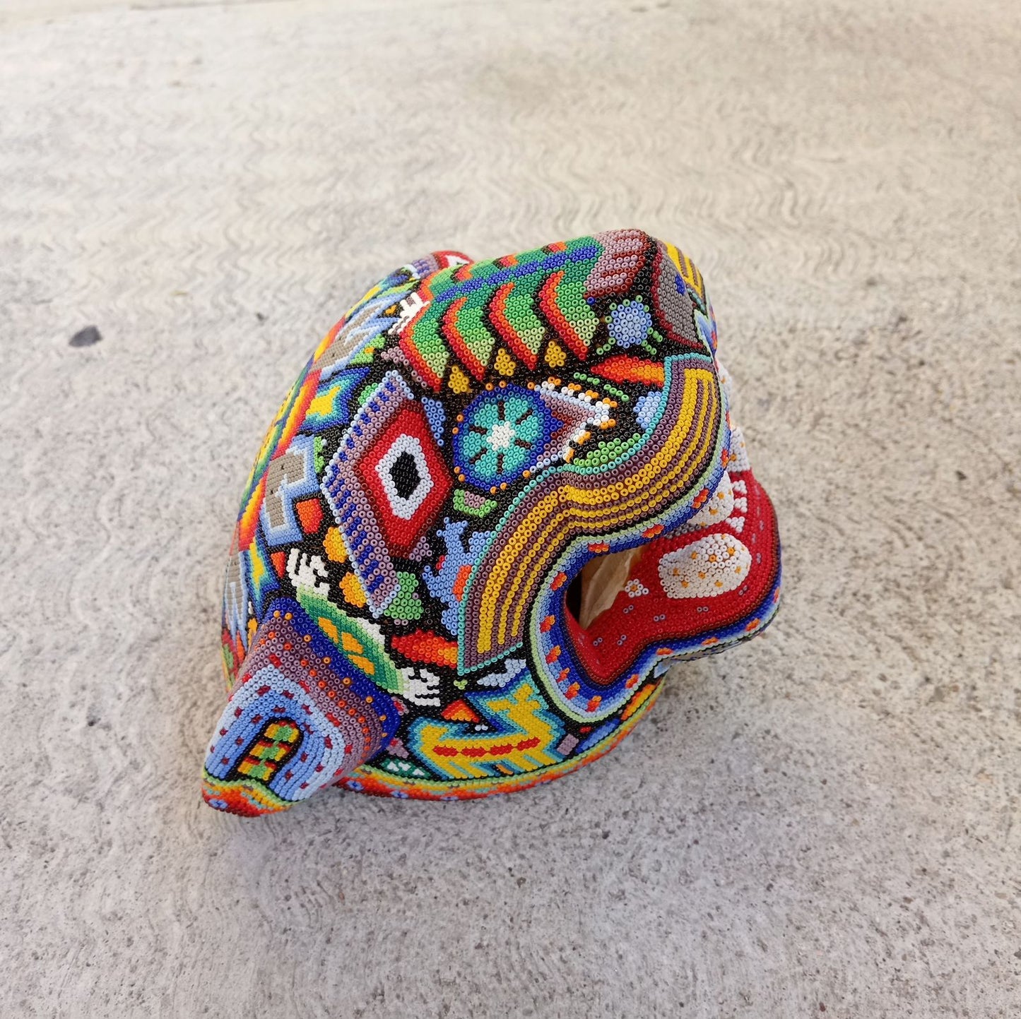 Huichol Hand Beaded Jaguar Head By Jesus Jimenez PP7527