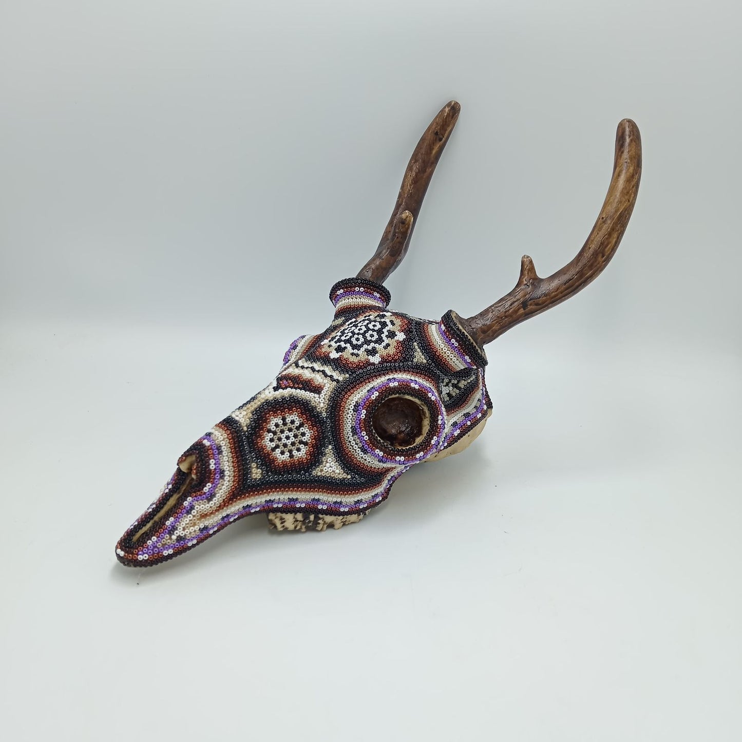 Huichol Indian Hand Beaded Cast Resin Deer Skull By Santos Bautista PP7530
