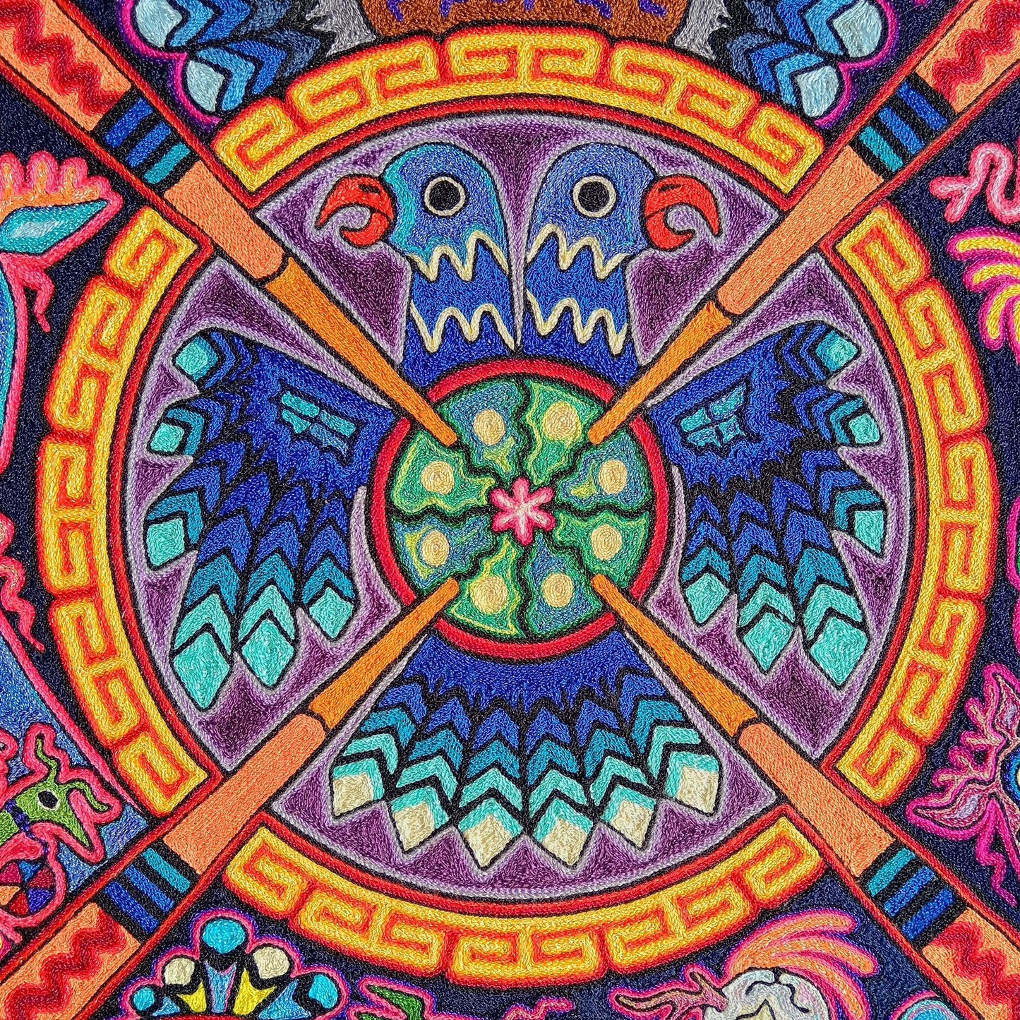Mexican Folk Art Huichol Indian Yarn Painting by Luis Castro PP7626 Oaxaca