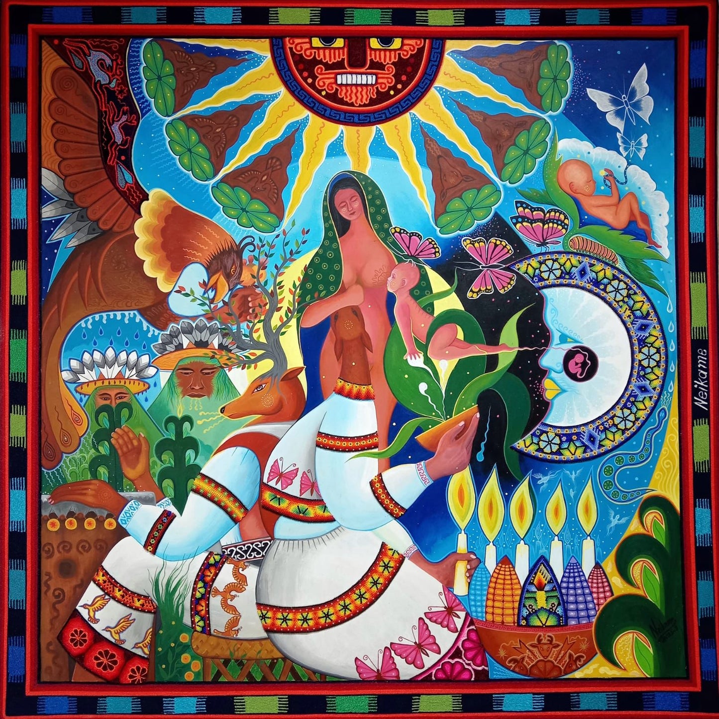 Huichol Mexican Folk Art Yarn Painting by Neikame PP7630
