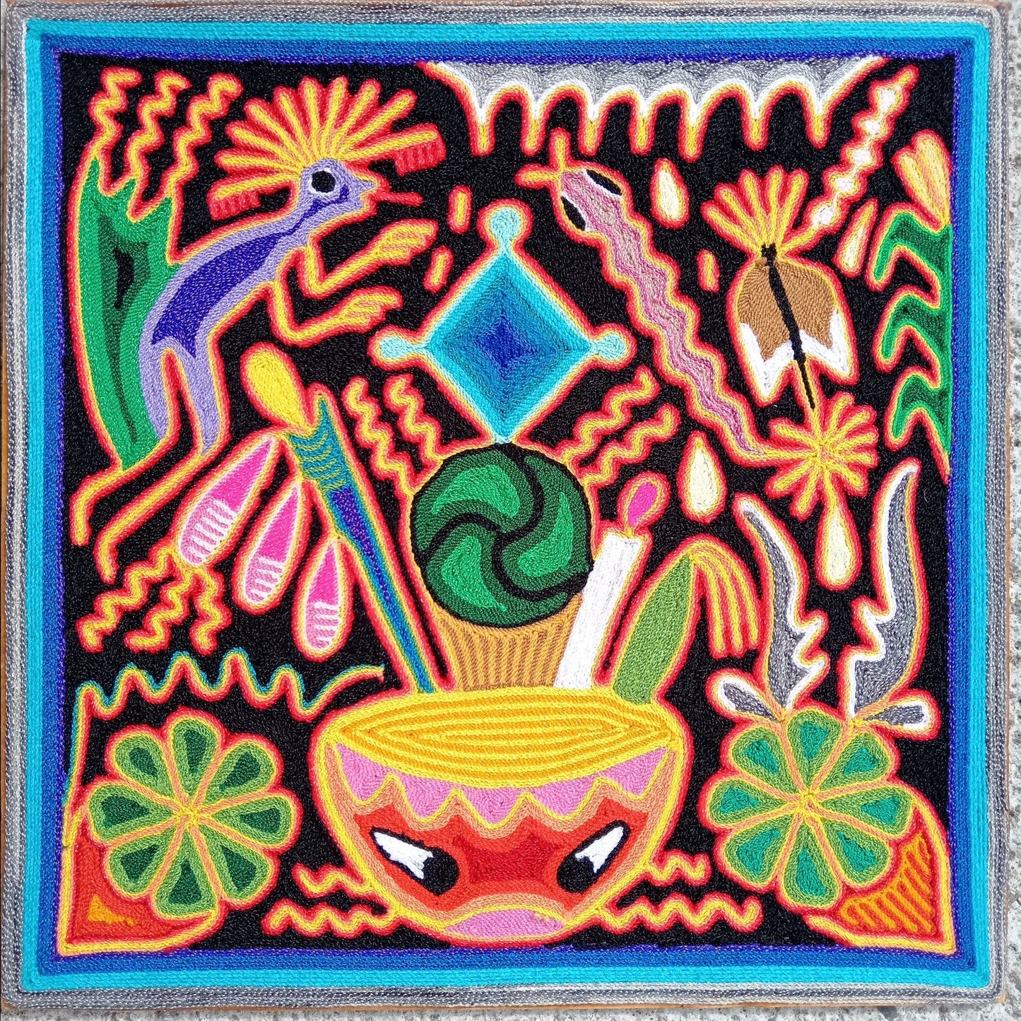 Mexican Folk Art Huichol Yarn Painting by Cooperativa Zitacua PP7643