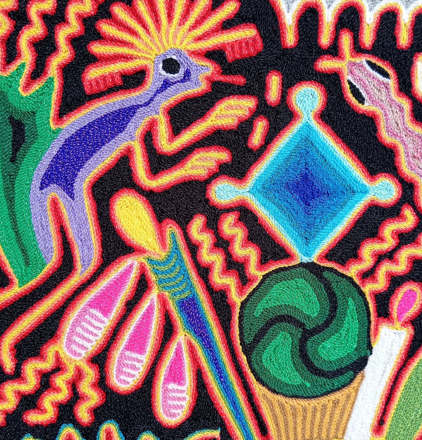 Mexican Folk Art Huichol Yarn Painting by Cooperativa Zitacua PP7643
