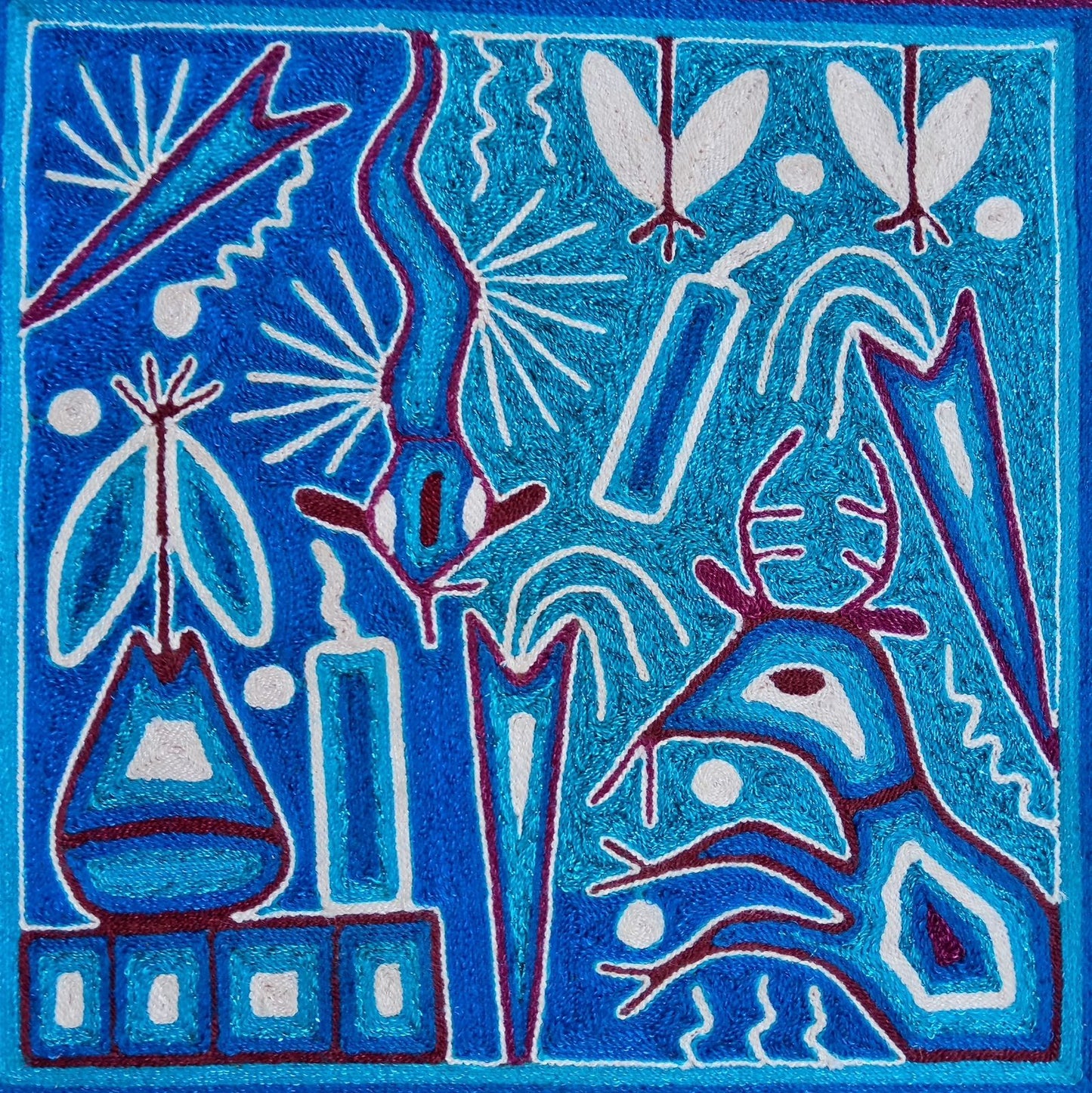 Mexican Folk Art Huichol Yarn Painting by Cooperativa Zitacua PP7646