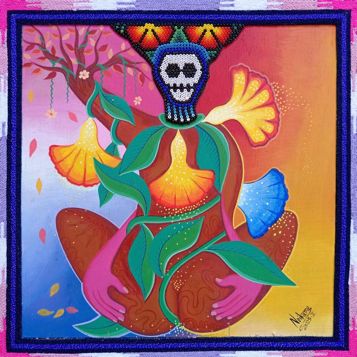 Huichol Mexican Folk Art Yarn Painting by Neikame PP7775