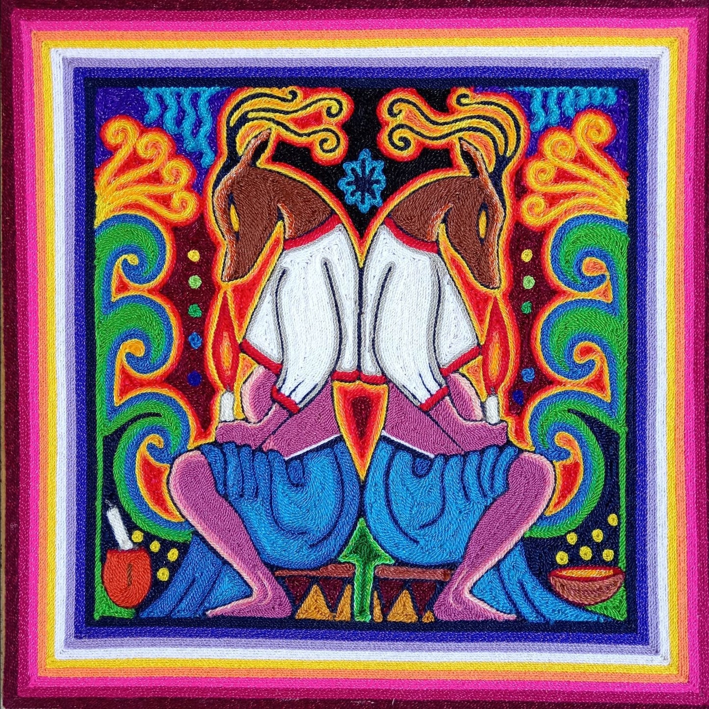 Huichol Mexican Folk Art Yarn Painting by Neikame PP7777