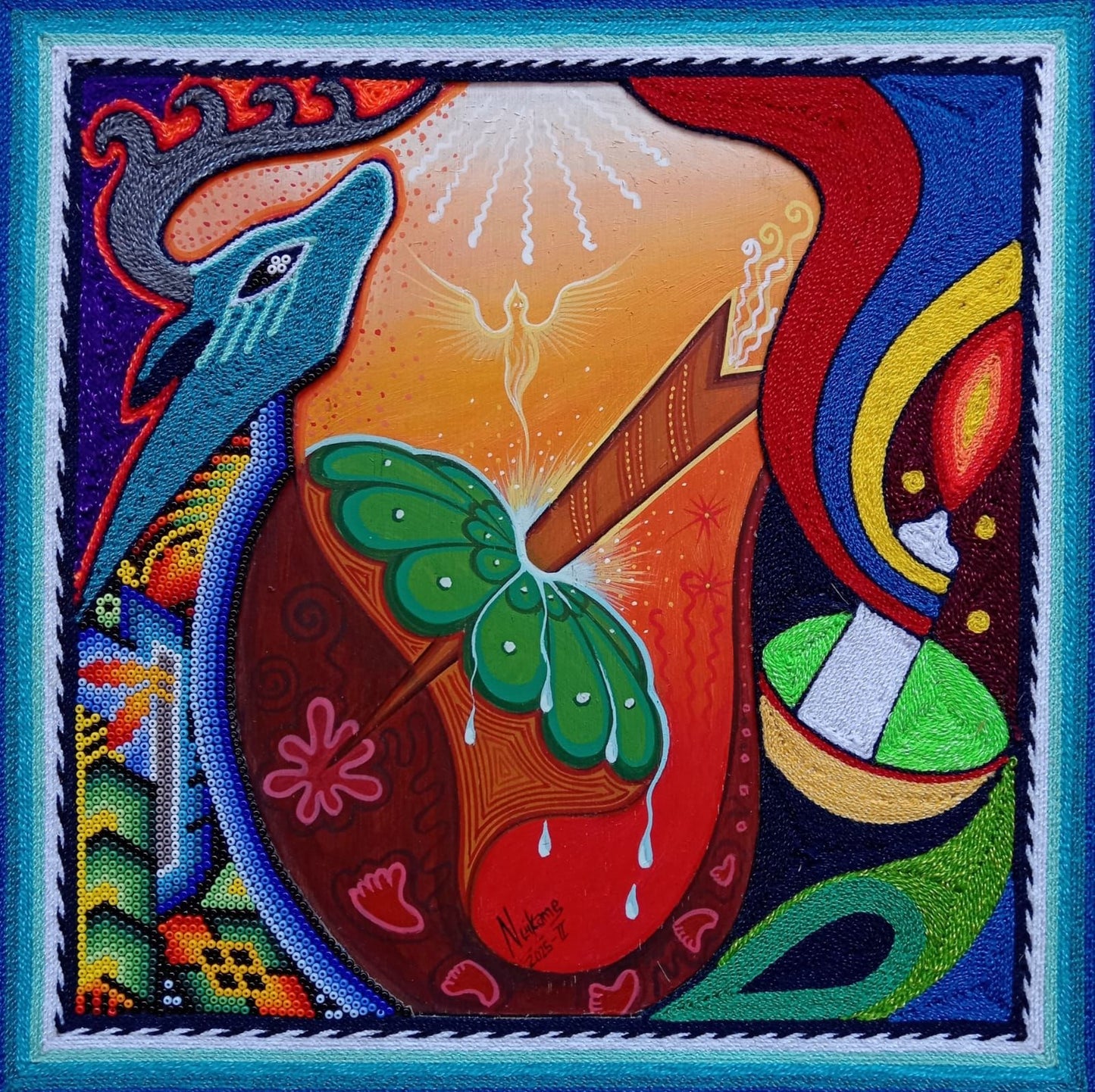 Huichol Mexican Folk Art Yarn Painting by Neikame PP7779