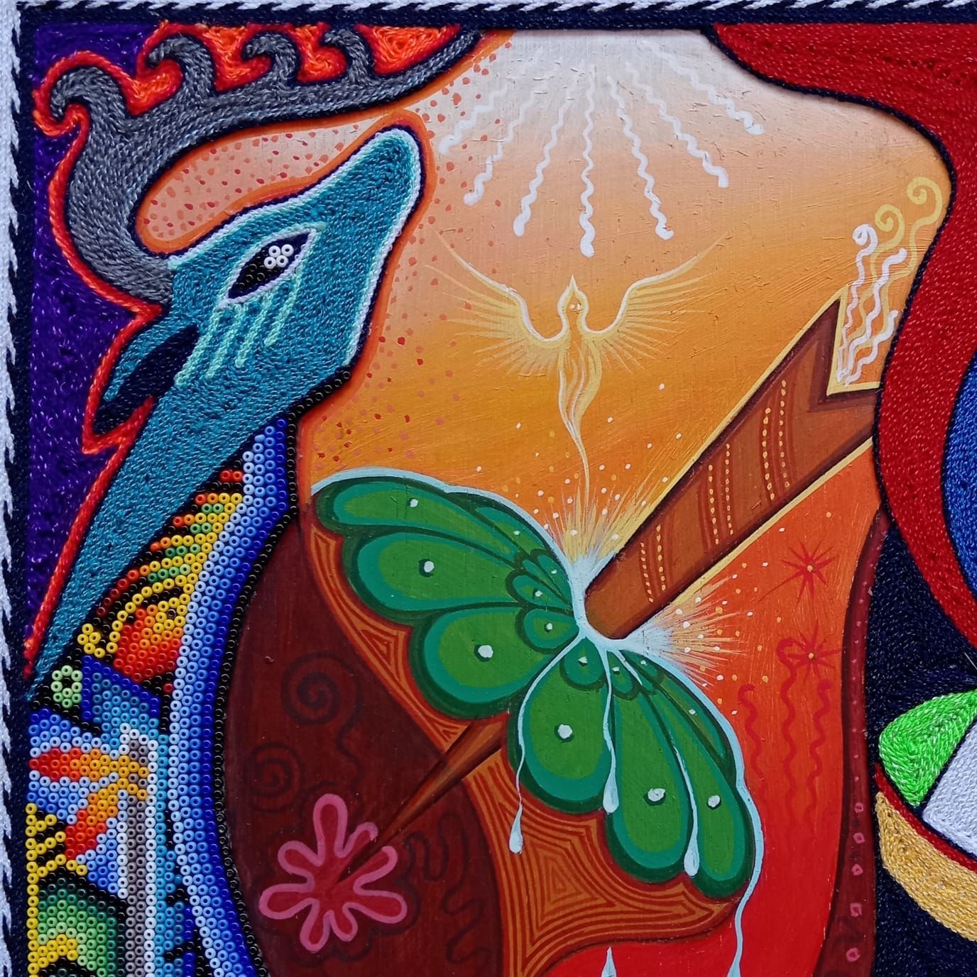Huichol Mexican Folk Art Yarn Painting by Neikame PP7779