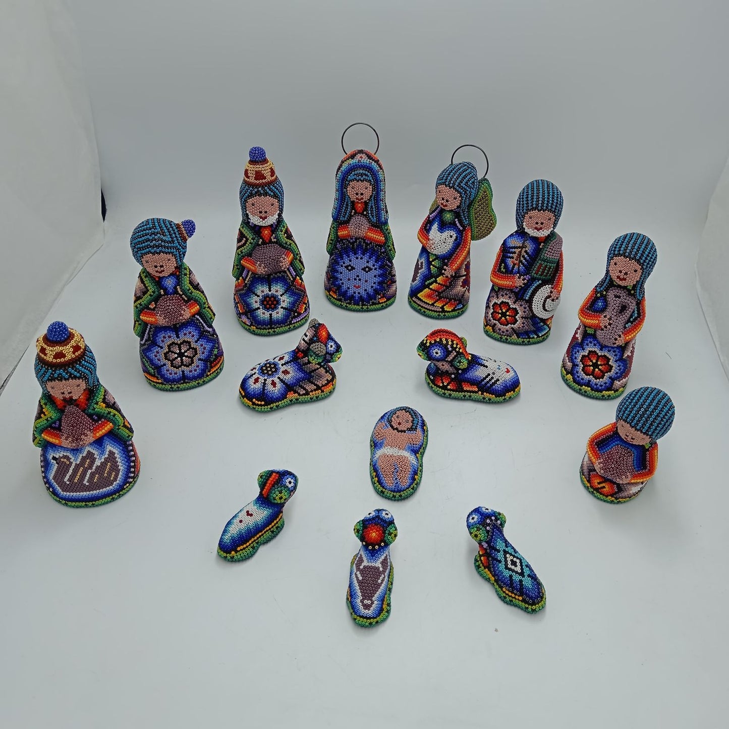 Hand Beaded Huichol Mexican Folk Art Nativity Set By Isandro Villa Lopez PP7797