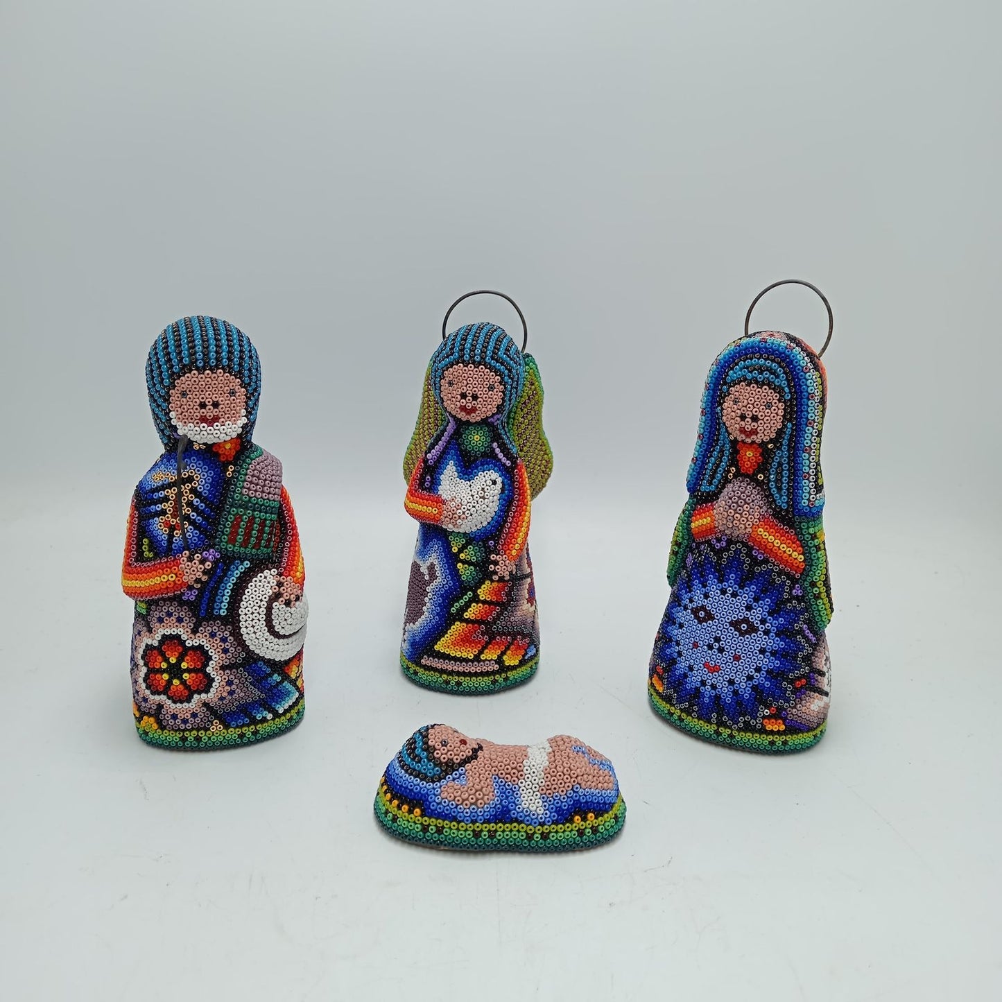 Hand Beaded Huichol Mexican Folk Art Nativity Set By Isandro Villa Lopez PP7797