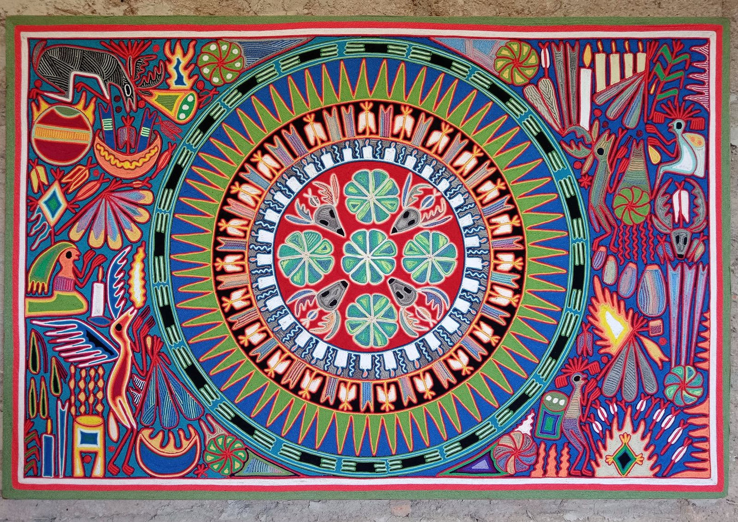 Mexican Folk Art Huichol Yarn Painting by Cooperativa Zitacua PP7805