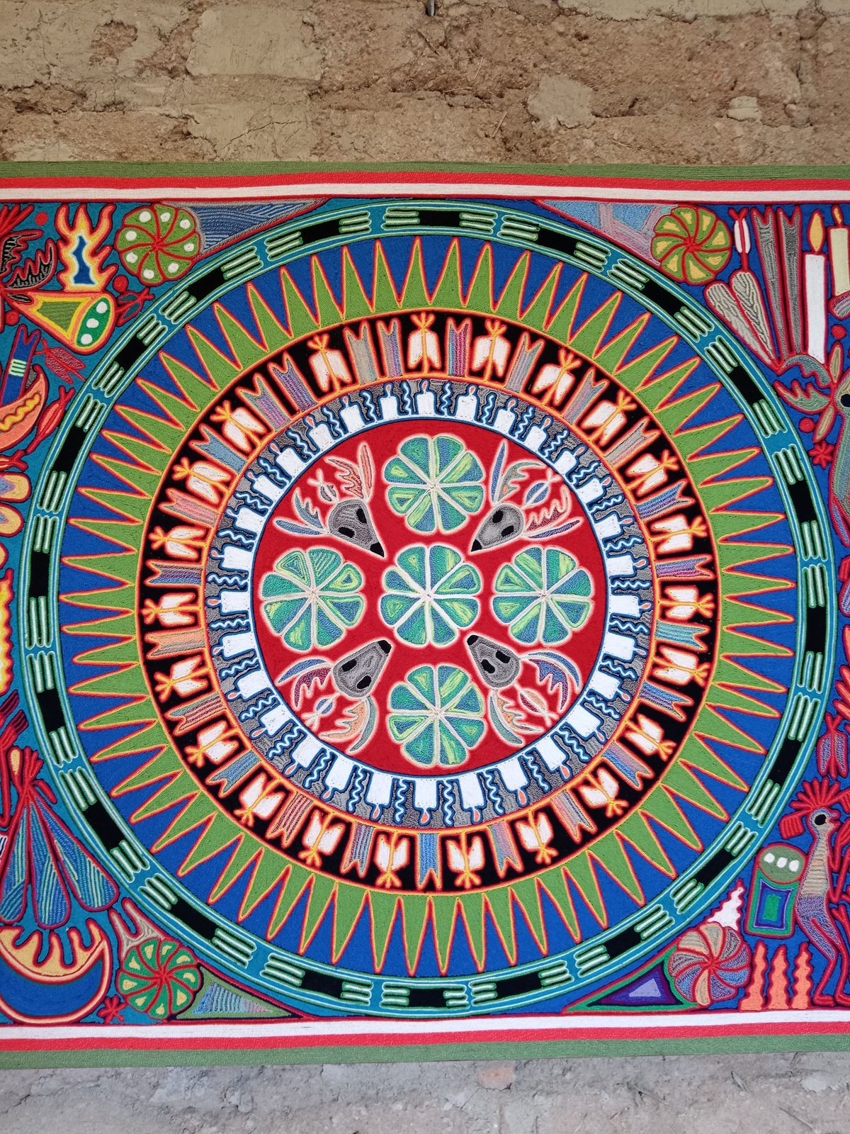 Mexican Folk Art Huichol Yarn Painting by Cooperativa Zitacua PP7805