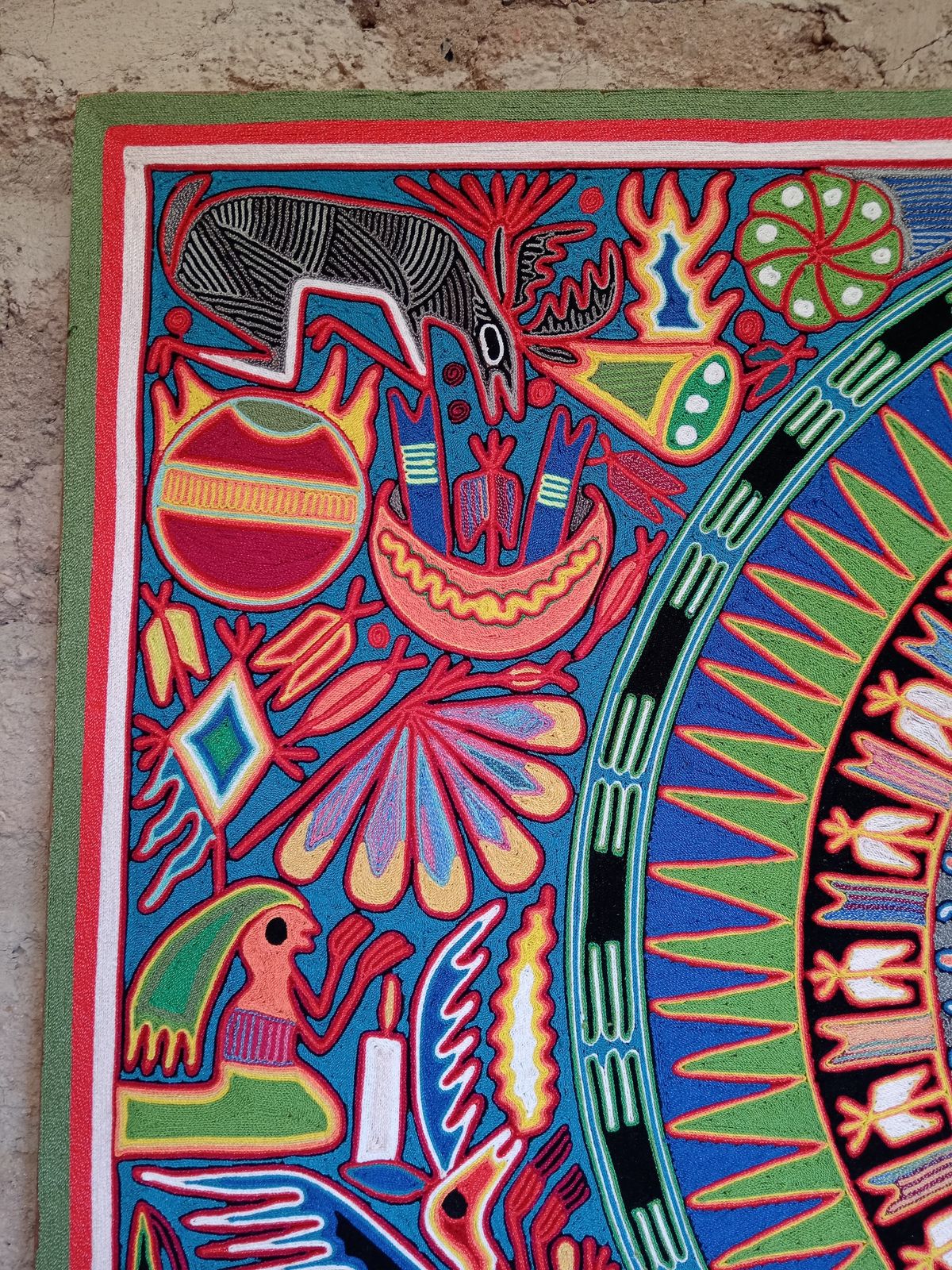 Mexican Folk Art Huichol Yarn Painting by Cooperativa Zitacua PP7805