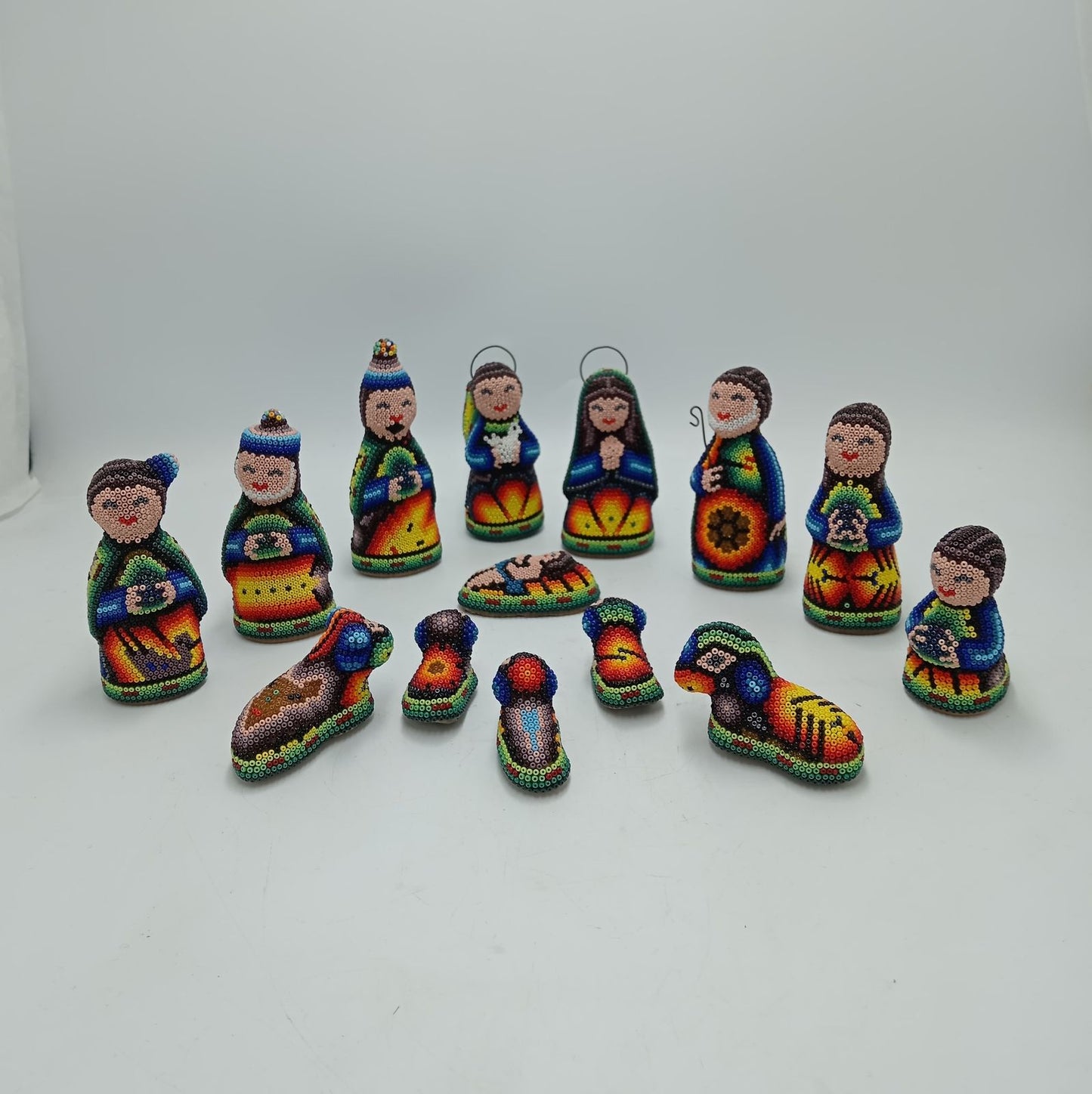 Hand Beaded Huichol Mexican Folk Art Nativity Set By Mayola Villa PP7792