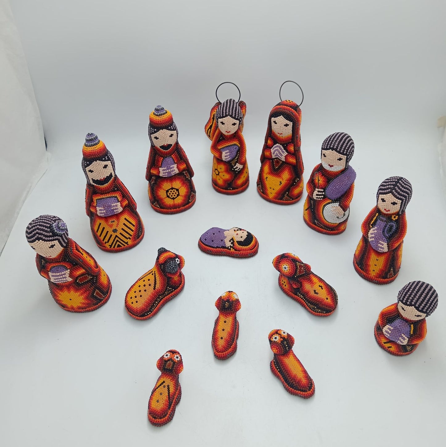 Hand Beaded Huichol Mexican Folk Art Nativity Set By Mayola Villa PP7793