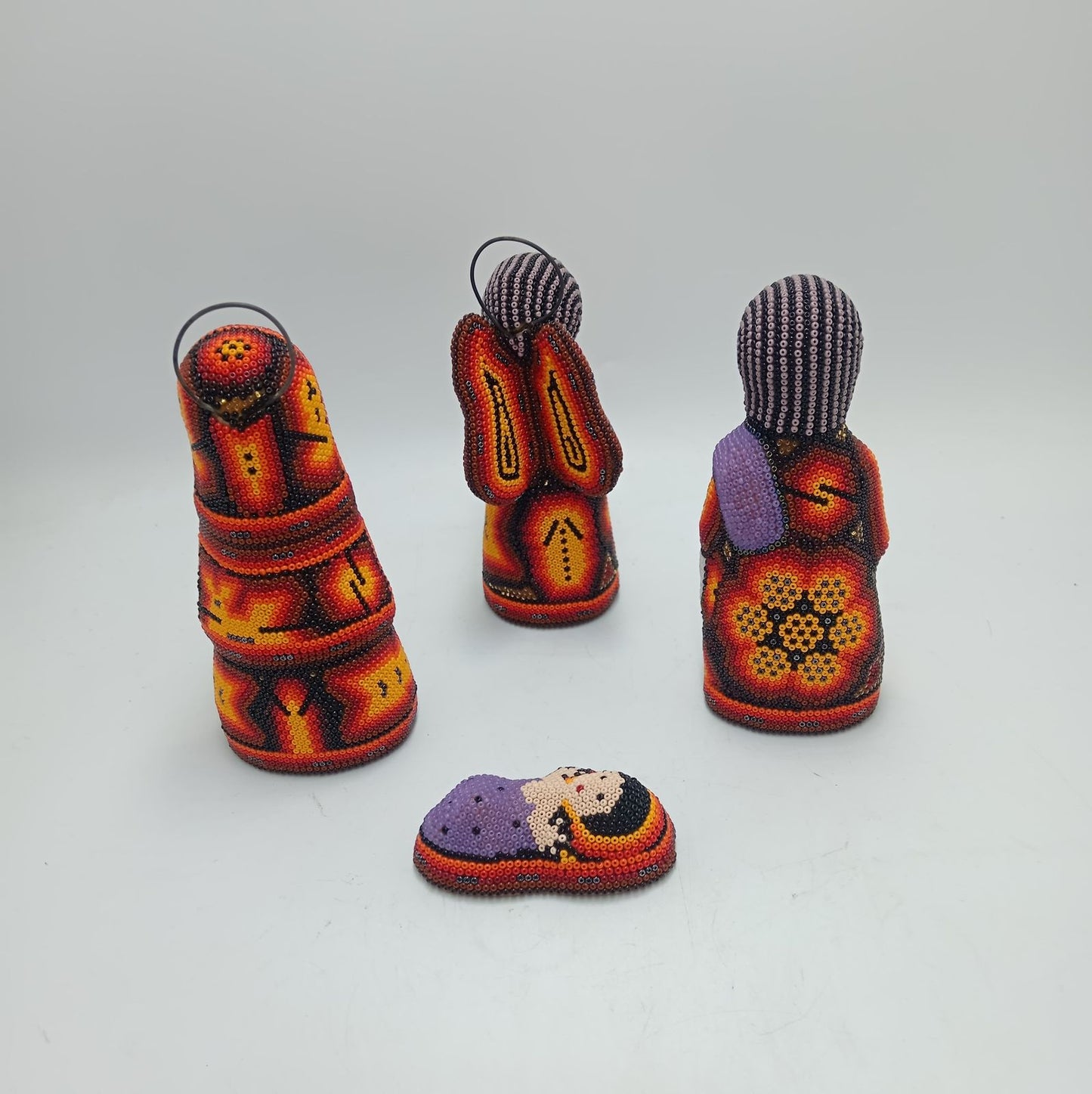 Hand Beaded Huichol Mexican Folk Art Nativity Set By Mayola Villa PP7793