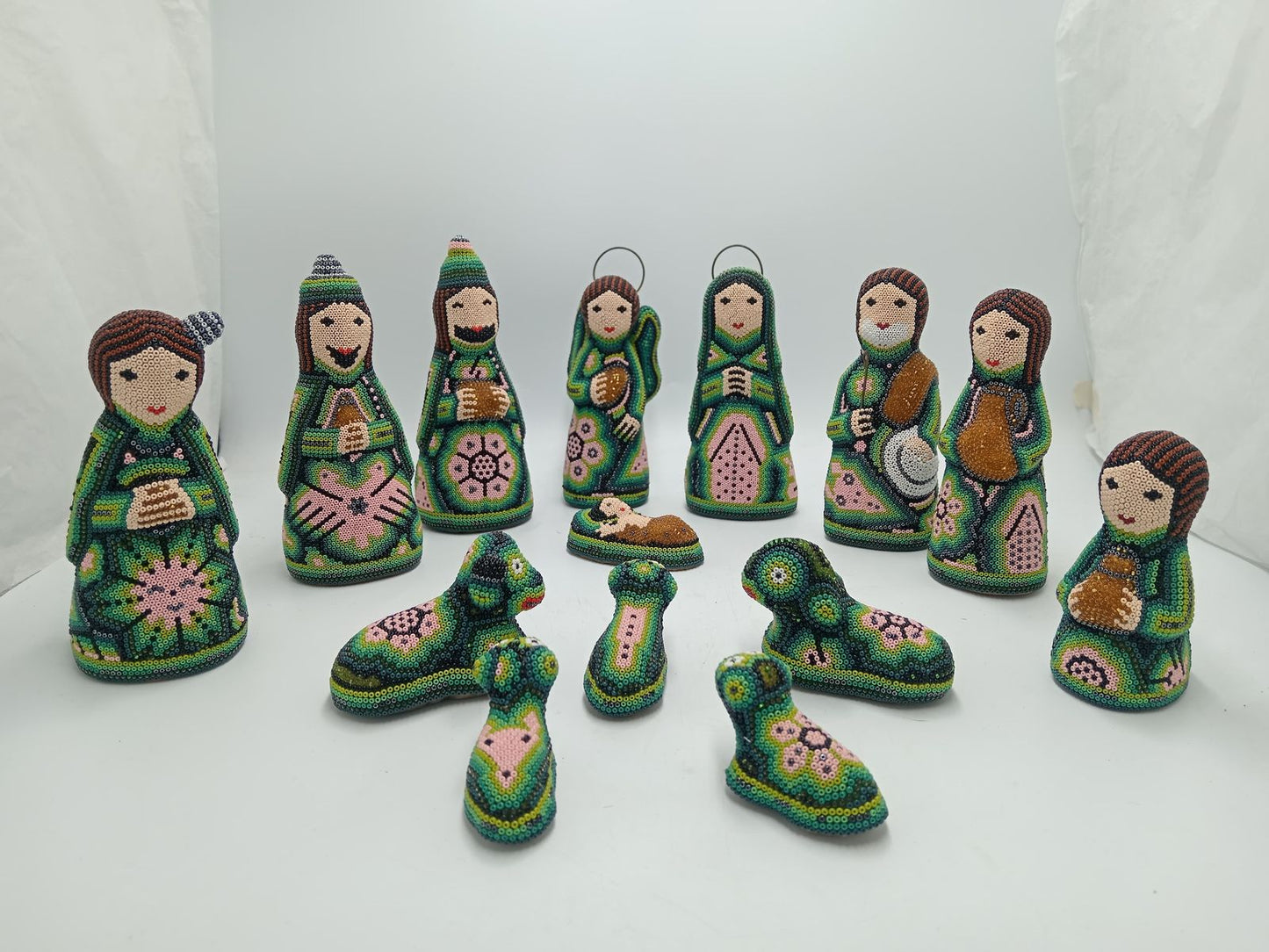 Hand Beaded Huichol Mexican Folk Art Nativity Set By Mayola Villa PP7796