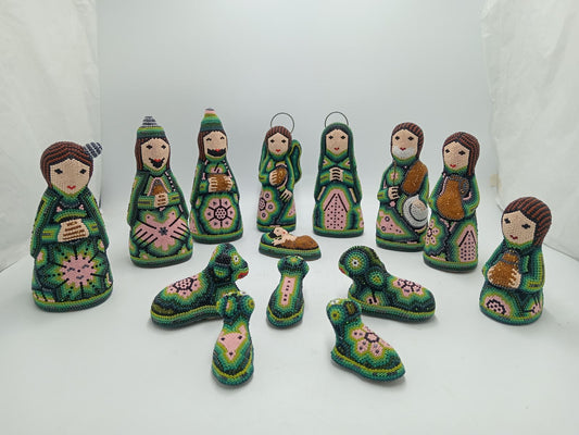 Hand Beaded Huichol Mexican Folk Art Nativity Set By Mayola Villa PP7796