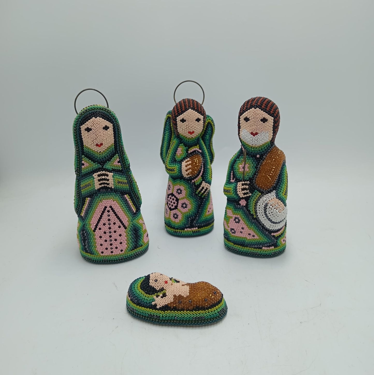 Hand Beaded Huichol Mexican Folk Art Nativity Set By Mayola Villa PP7796