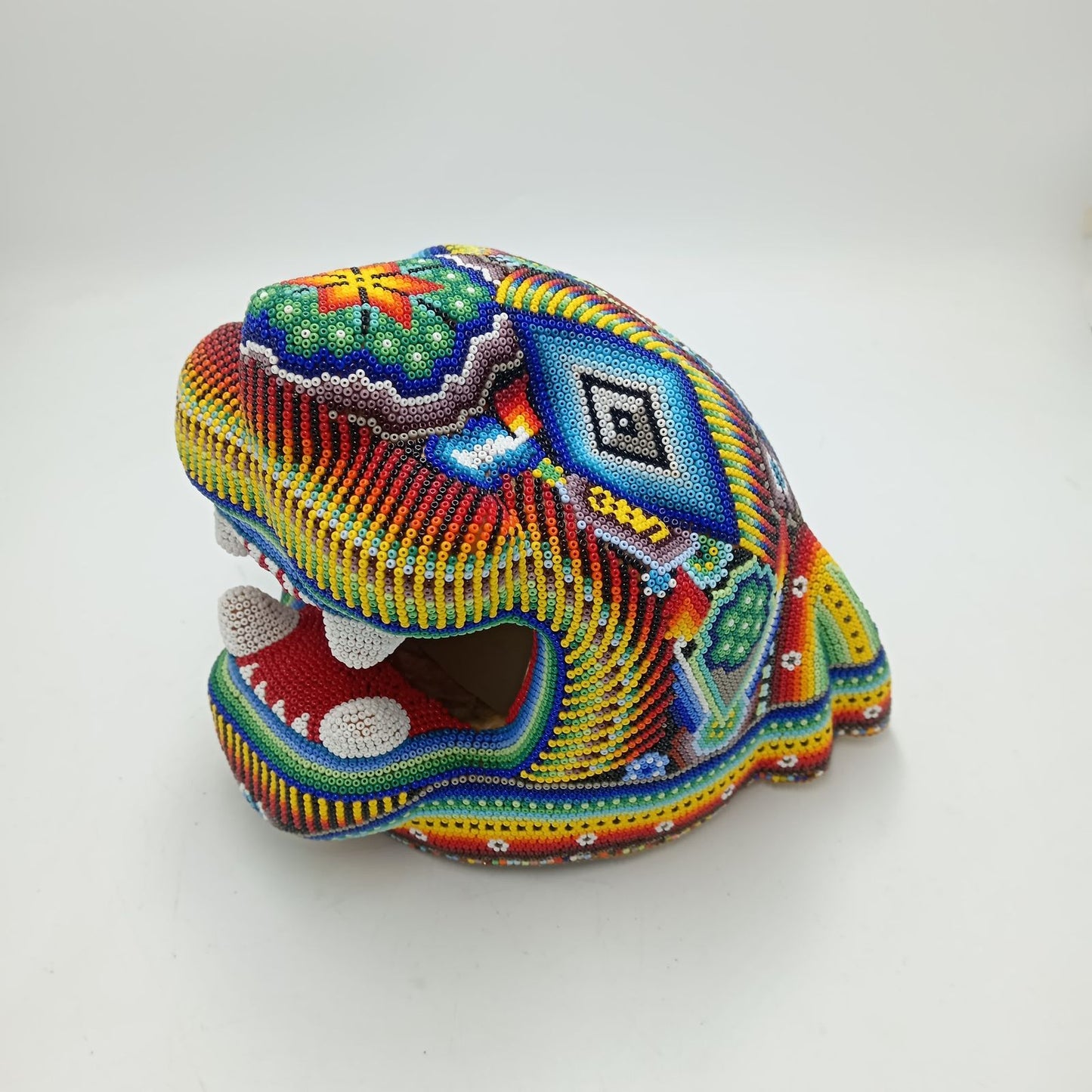 Huichol Hand Beaded Mexican Folk Art, Jaguar Head By Jesus Jimenez PP7828