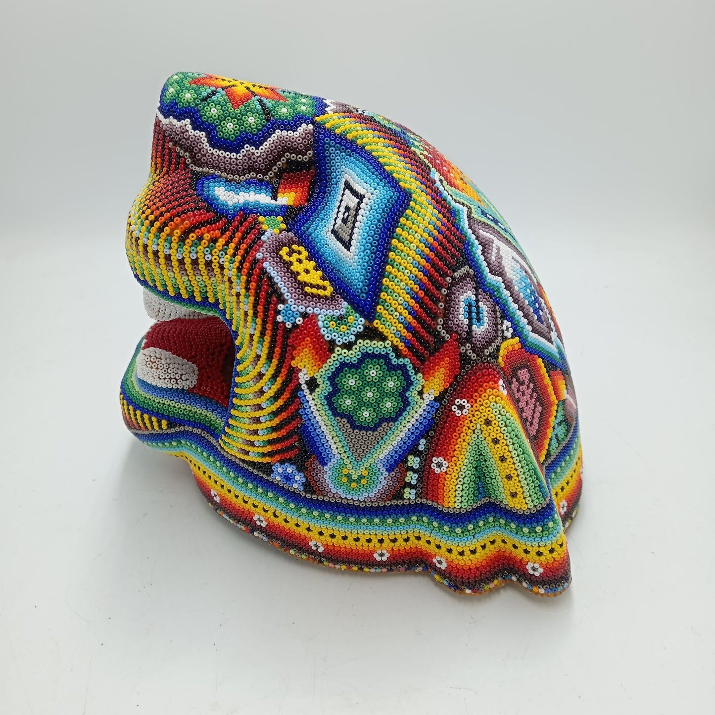Huichol Hand Beaded Mexican Folk Art, Jaguar Head By Jesus Jimenez PP7828