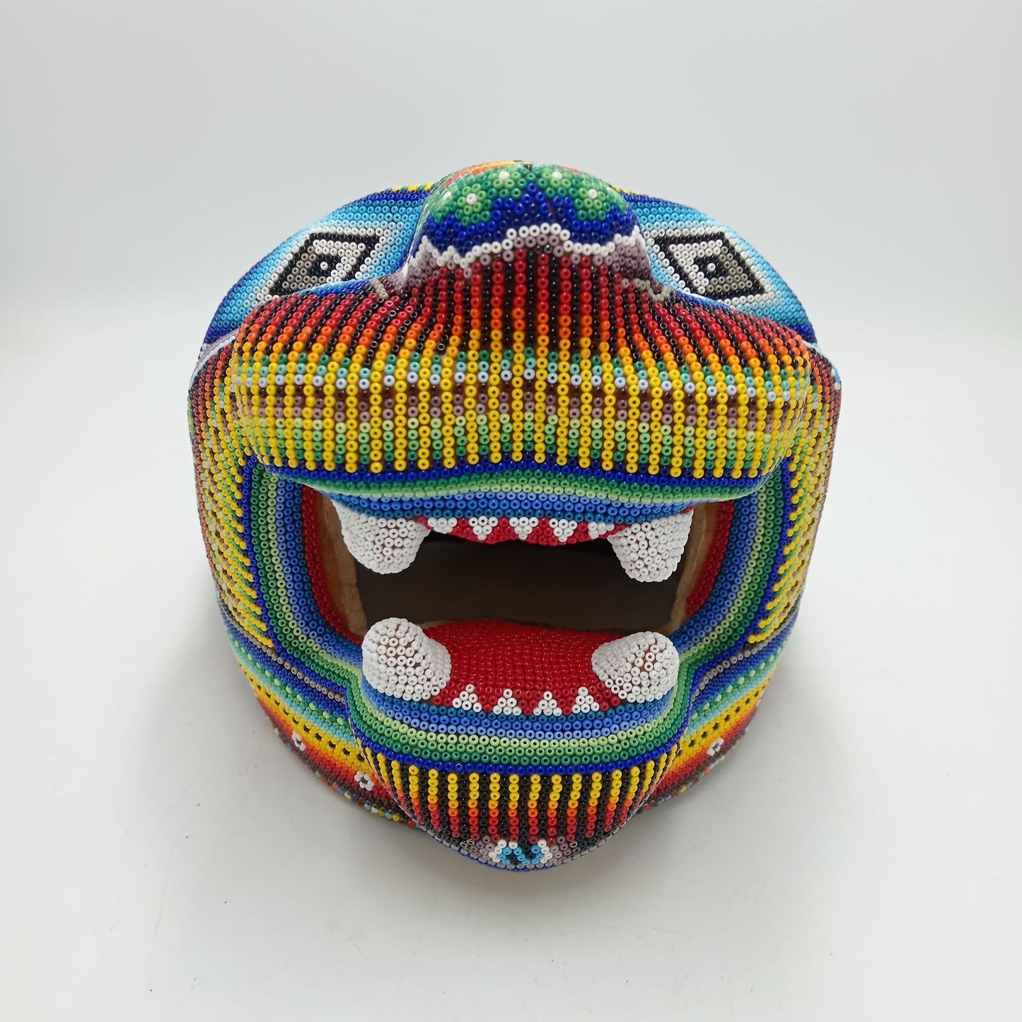 Huichol Hand Beaded Mexican Folk Art, Jaguar Head By Jesus Jimenez PP7828