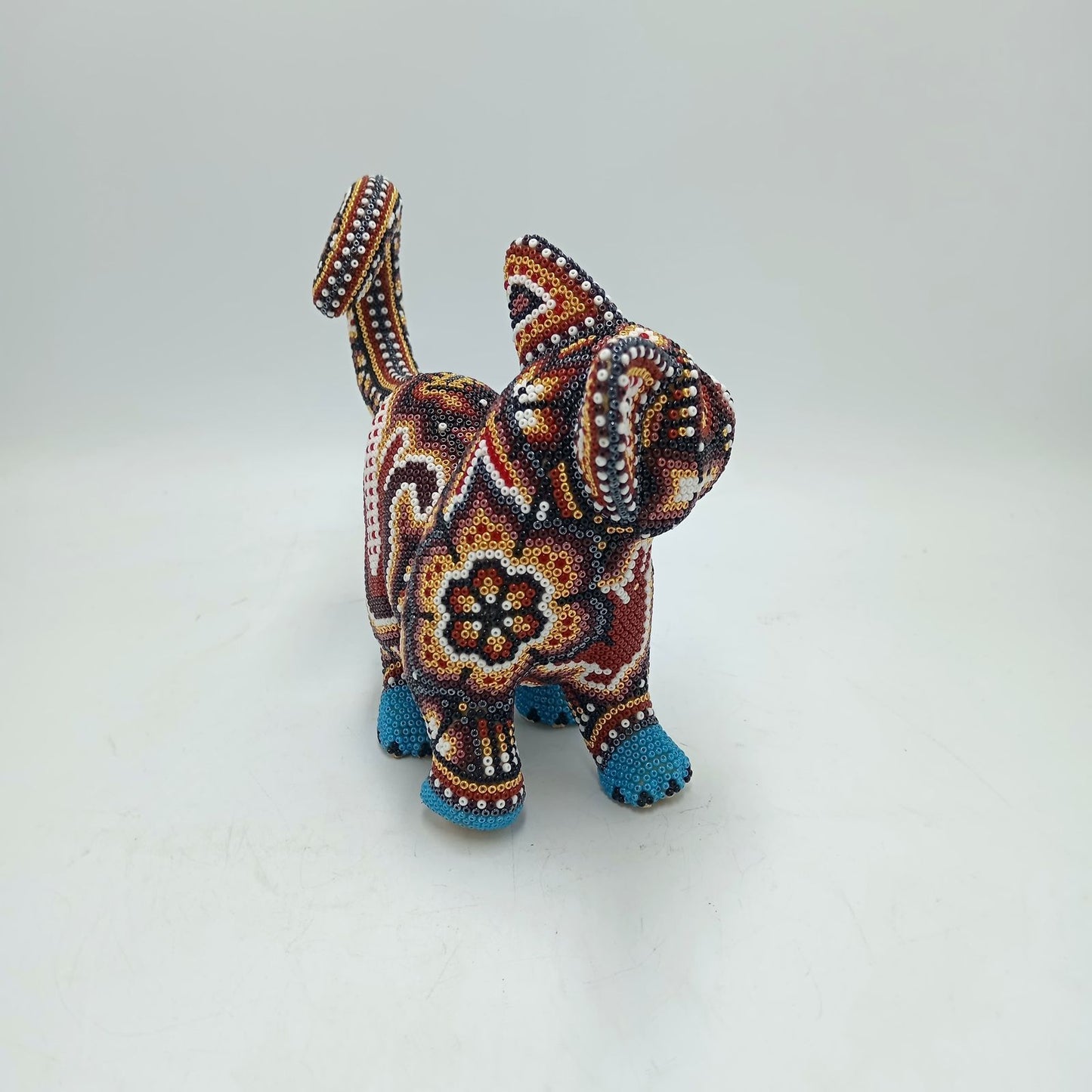 Mexican Huichol Hand Beaded Art, Cat By Isandro Villa Lopez PP7840