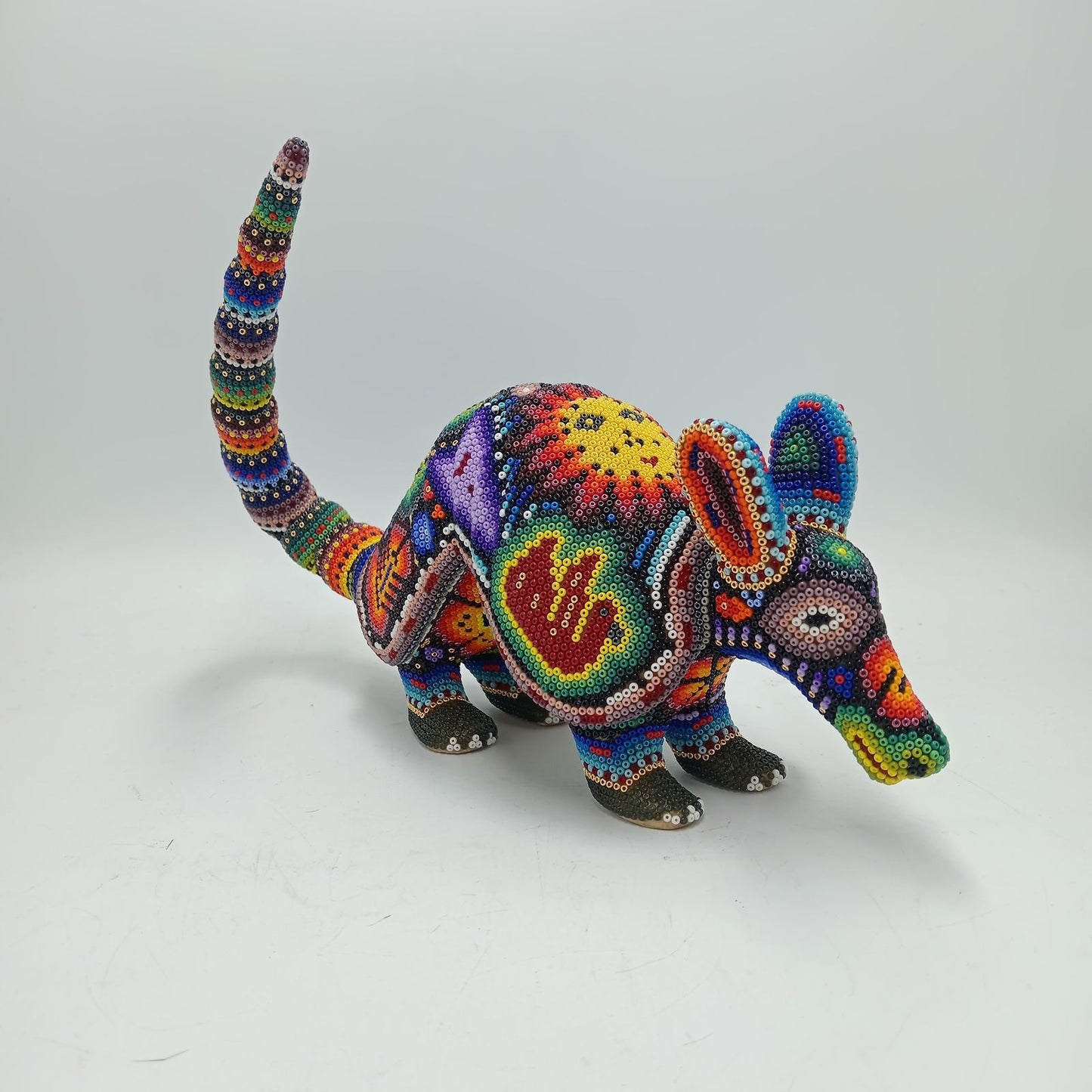Mexican Huichol Hand Beaded Art, Armadillo By Isandro Villa Lopez PP7841