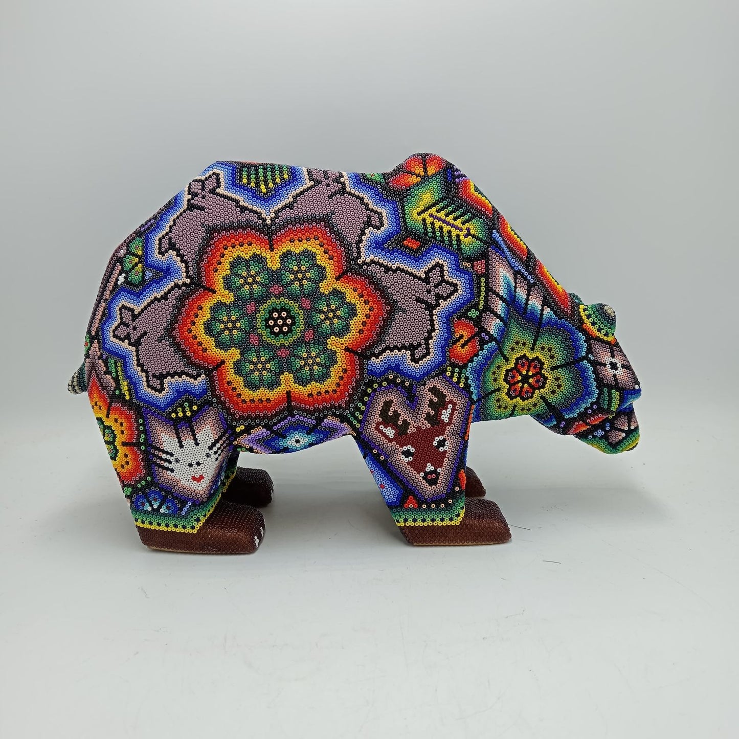 Mexican Huichol Hand Beaded Art, Bear By Isandro Villa Lopez PP7845