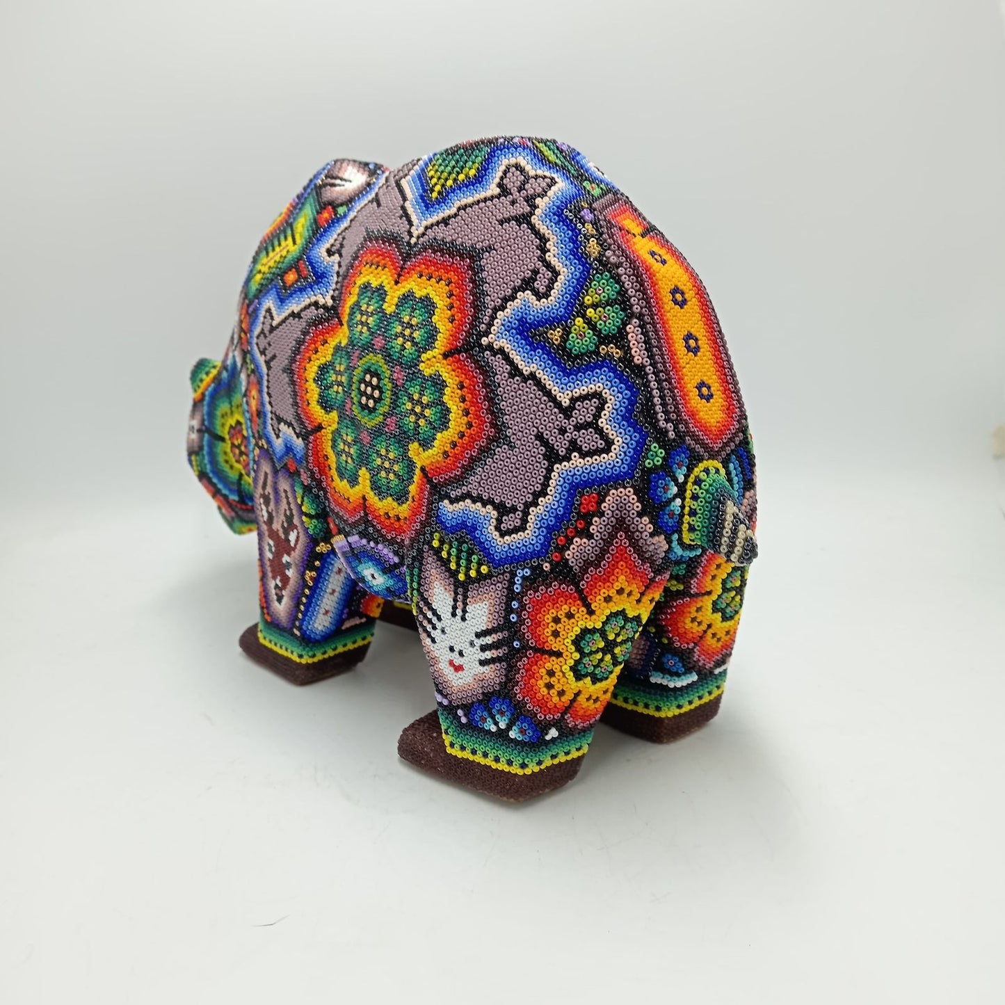 Mexican Huichol Hand Beaded Art, Bear By Isandro Villa Lopez PP7845