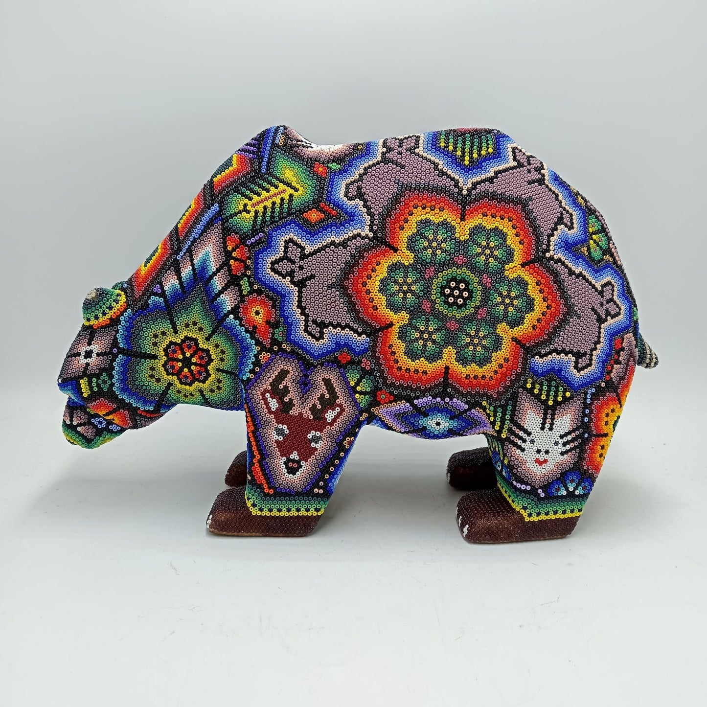 Mexican Huichol Hand Beaded Art, Bear By Isandro Villa Lopez PP7845