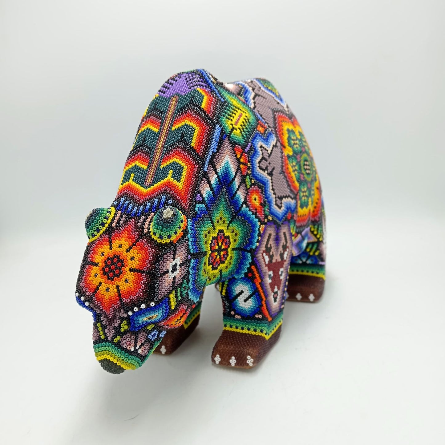 Mexican Huichol Hand Beaded Art, Bear By Isandro Villa Lopez PP7845