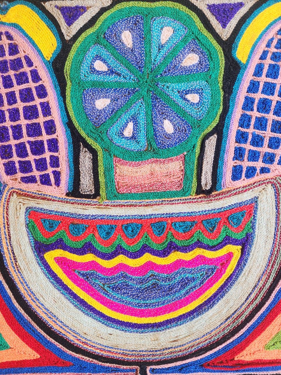 Huichol Indian Mexican Folk Art Yarn Painting by Jesus Jimenez PP7813
